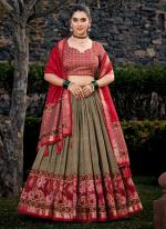 Tussar Silk Red Festival Wear Foli Printed Readymade Lehenga Choli